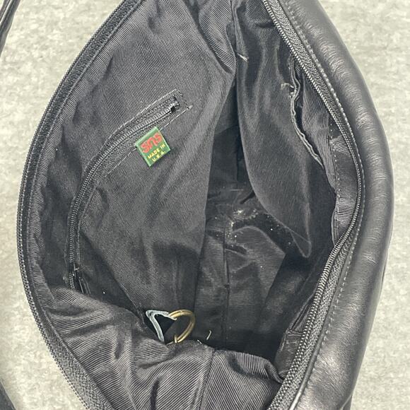Vintage SAS Black Leather Crossbody Shoulder Bag Purse Made in USA Gold Hardware - Picture 8 of 11